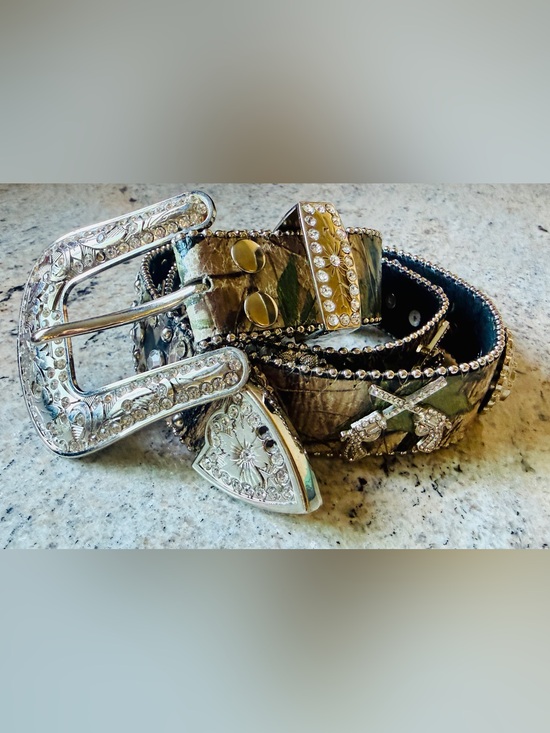 Accessories - Rhinestone Embellished Camo Western Belt